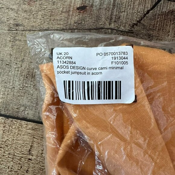 ASOS Curve Cami Minimal Pocket Jumpsuit in acorn plus size wide leg romper -16 - Picture 11 of 11